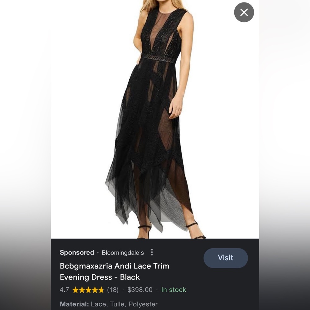 BCBG Max Azria SEXY black chiffon dress with lace - Picture 6 of 8
